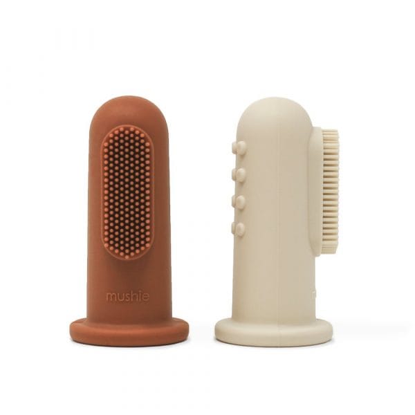 Ollie bebe Mushie Finger Toothbrush / Οδοντόβουρτσα χεριού - Clay/Shifting Sand