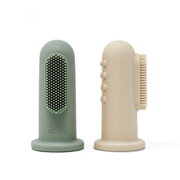 Ollie bebe Mushie Finger Toothbrush / Οδοντόβουρτσα χεριού - Cambridge Blue/Shifting Sand