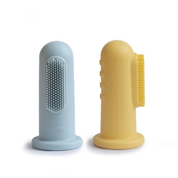 Ollie bebe Mushie Finger Toothbrush / Οδοντόβουρτσα χεριού - Powder Blue/Pale Daffodil