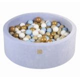 Ollie bebe MeowBaby® Baby Foam Round Ball Pit 90x40cm with 300 Balls 7cm Certified, Velvet, Baby Blue WhiteGrayGold