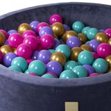 MeowBaby® Baby Foam Round Ball Pit / Μπαλοπισίνα 90x30cm with 200 Balls 7cm Certified, Velvet, Blue-Gray: Dark Pink/Gold/Turquoise/Violet - Image 3