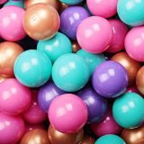 MeowBaby® Baby Foam Round Ball Pit / Μπαλοπισίνα 90x30cm with 200 Balls 7cm Certified, Velvet, Blue-Gray: Dark Pink/Gold/Turquoise/Violet - Image 4