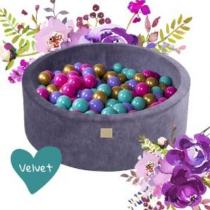 Ollie bebe MeowBaby® Baby Foam Round Ball Pit 90x30cm with 200 Balls 7cm Certified, Velvet, Blue-Gray: Dark Pink/Gold/Turquoise/Violet