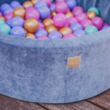 MeowBaby® Baby Foam Round Ball Pit / Μπαλοπισίνα 90x30cm with 200 Balls 7cm Certified, Velvet, Blue-Gray: Dark Pink/Gold/Turquoise/Violet - Image 5