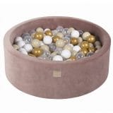Ollie bebe MeowBaby® Baby Foam Round Ball Pit 90x30cm with 200 Balls 5cm Certified, Velvet, Marsala Red: Gold/Beige/White/Transparent