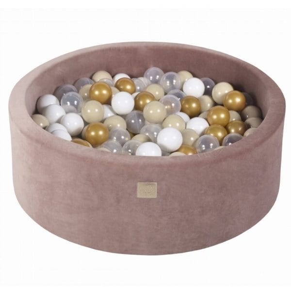 Ollie bebe MeowBaby® Baby Foam Round Ball Pit 90x30cm with 200 Balls 5cm Certified, Velvet, Marsala Red: Gold/Beige/White/Transparent
