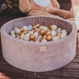 MeowBaby® Baby Foam Round Ball Pit / Μπαλοπισίνα 90x30cm with 200 Balls 7 Certified, Velvet, Marsala Red: Gold/Beige/White/Transparent - Image 3
