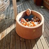 MeowBaby® Baby Foam Round Ball Pit / Μπαλοπισίνα 90x30cm with 200 Balls 7 Certified, Velvet, Marsala Red: Gold/Beige/White/Transparent - Image 4