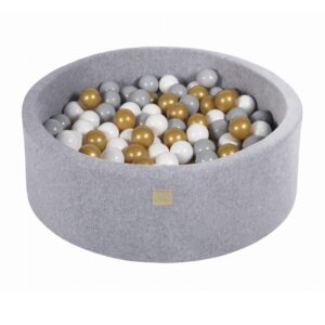 Ollie Bebe MeowBaby-Baby-Foam-Round-Ball-Pit-90x30cm-with-200-Balls-7cm-Certified,-Velvet,-Light-Gray-GoldGrayWhite (1)