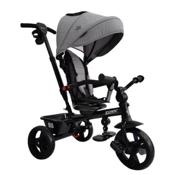 Ollie bebe Bebe Stars. Πτυσσόμενο τρίκυκλο Sonic 360° Kids με αντηλιακό, καλάθι αποθήκευσης και λαβή ώθησης για 18+ μήνες γκρι