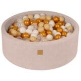 Ollie bebe MeowBaby® Baby Foam Round Ball Pit / Μπαλοπισίνα 90x30cm with 200 Balls 7cm Certified, Velvet, Ecru: Gold/Beige/White/Transparent