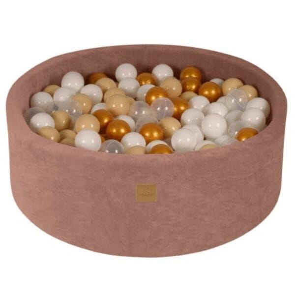 MeowBaby® Baby Foam Round Ball Pit / Μπαλοπισίνα 90x30cm with 200 Balls 7cm Certified, Velvet, Beige: Gold/Beige/White/Transparent