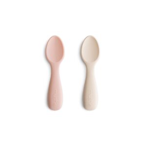 Ollie bebe Mushie Toddler Starter Spoons - Silicone 2-Pack - Blush/Shifting Sand