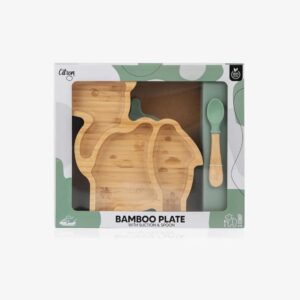 Ollie bebe Small Bamboo Plate & Spoon - Camel + with suction