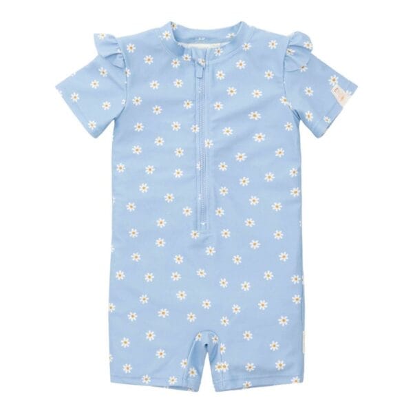 Ollie bebe LITTLE DUTCH. Ολόσωμο κοντομάνικο μαγιό με βολάν Daisies Blue