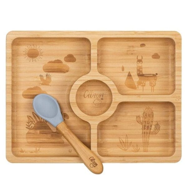 Ollie bebe Bamboo Plate & spoon - Square + without suction