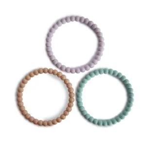 Ollie bebe Mushie Pearl Teether Bracelets 3-Pack - Lilac/Cyan/Soft Peach