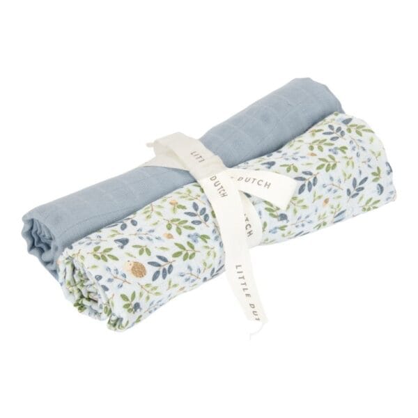 Ollie bebe LITTLE DUTCH. Σετ 2 πανάκια αγκαλιάς από μουσελίνα Forest Adventure / Denim Blue 70x70