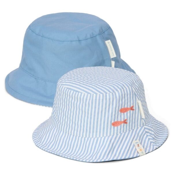 Ollie bebe LITTLE DUTCH. Παιδικό καπέλο ήλιου διπλής όψης Stripes Ocean Blue