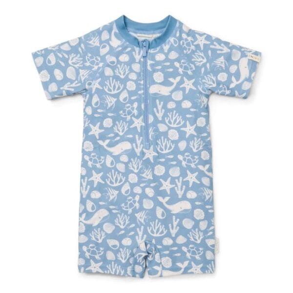 Ollie bebe LITTLE DUTCH. Ολόσωμο κοντομάνικο μαγιό Sea Life Ocean Blue