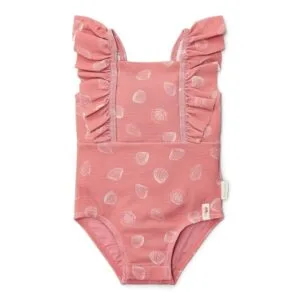 Ollie bebe LITTLE DUTCH. Ολόσωμο μαγιό με βολάν Ocean Treasures Pink