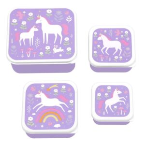 Ollie bebe A little lovely company: Σετ 4 δοχεία φαγητού Lunch & Snack Box - Unicorn Dreams