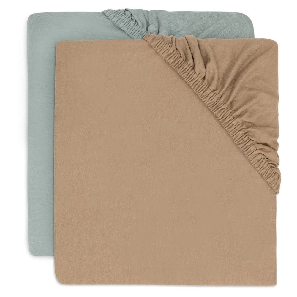 Ollie bebe Jollein Fitted Sheet Jersey 40/50x80/90cm - Sea Green/Biscuit - 2 Pack