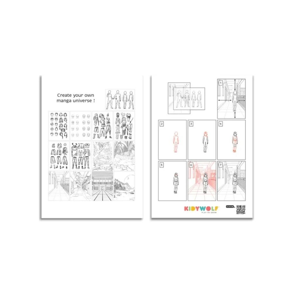 KIDYWOLF: Tablet ζωγραφικής με φως, 2 όψεων με οθόνη LΕD & μαυροπίνακα- Σχέδιο Χαρακτήρες Manga - Image 10