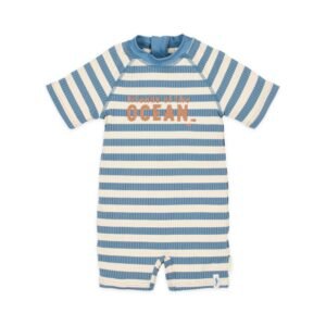 Ollie bebe LITTLE DUTCH. Ολόσωμο κοντομάνικο μαγιό Ocean Blue Stripes