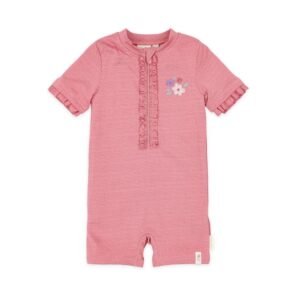 Ollie bebe LITTLE DUTCH. Ολόσωμο κοντομάνικο μαγιό Dreamy Pink Sparkle