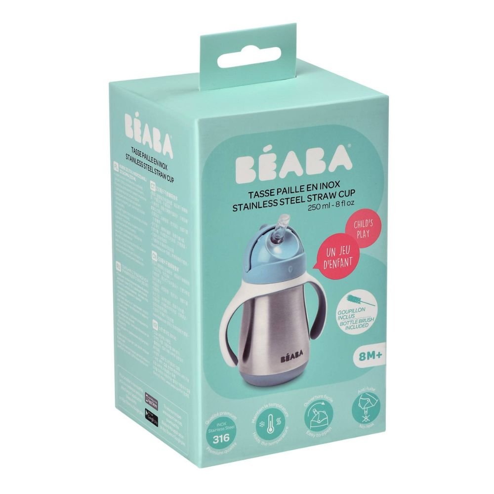 BEABA Stainless Steel Cup Straw 250ml / Παγούρι – Blue - Image 5