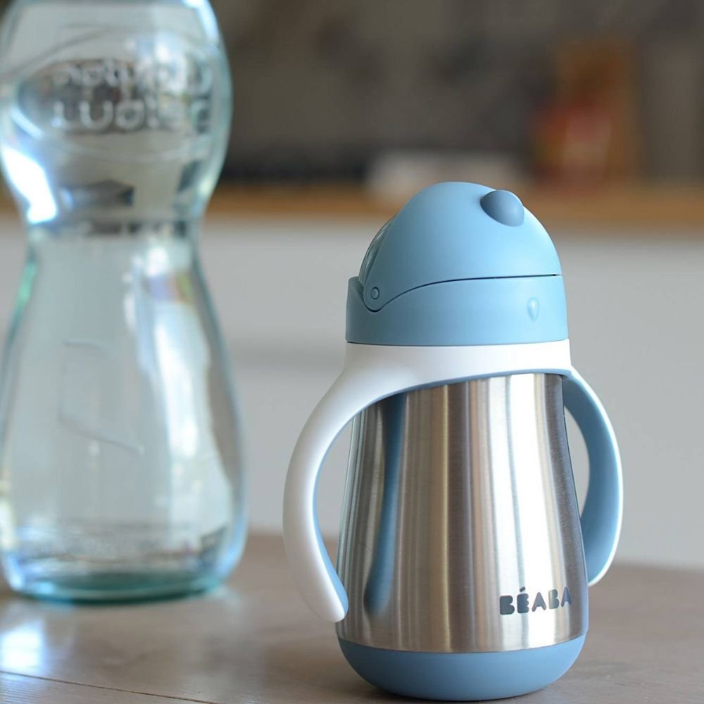 BEABA Stainless Steel Cup Straw 250ml / Παγούρι – Blue - Image 2