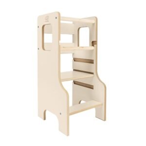 MeowBaby Montessori Πύργος Εκμάθησης / Learning Tower & Βοηθός Κουζίνας / Kitchen Helper Solid - Μπεζ / Beige
