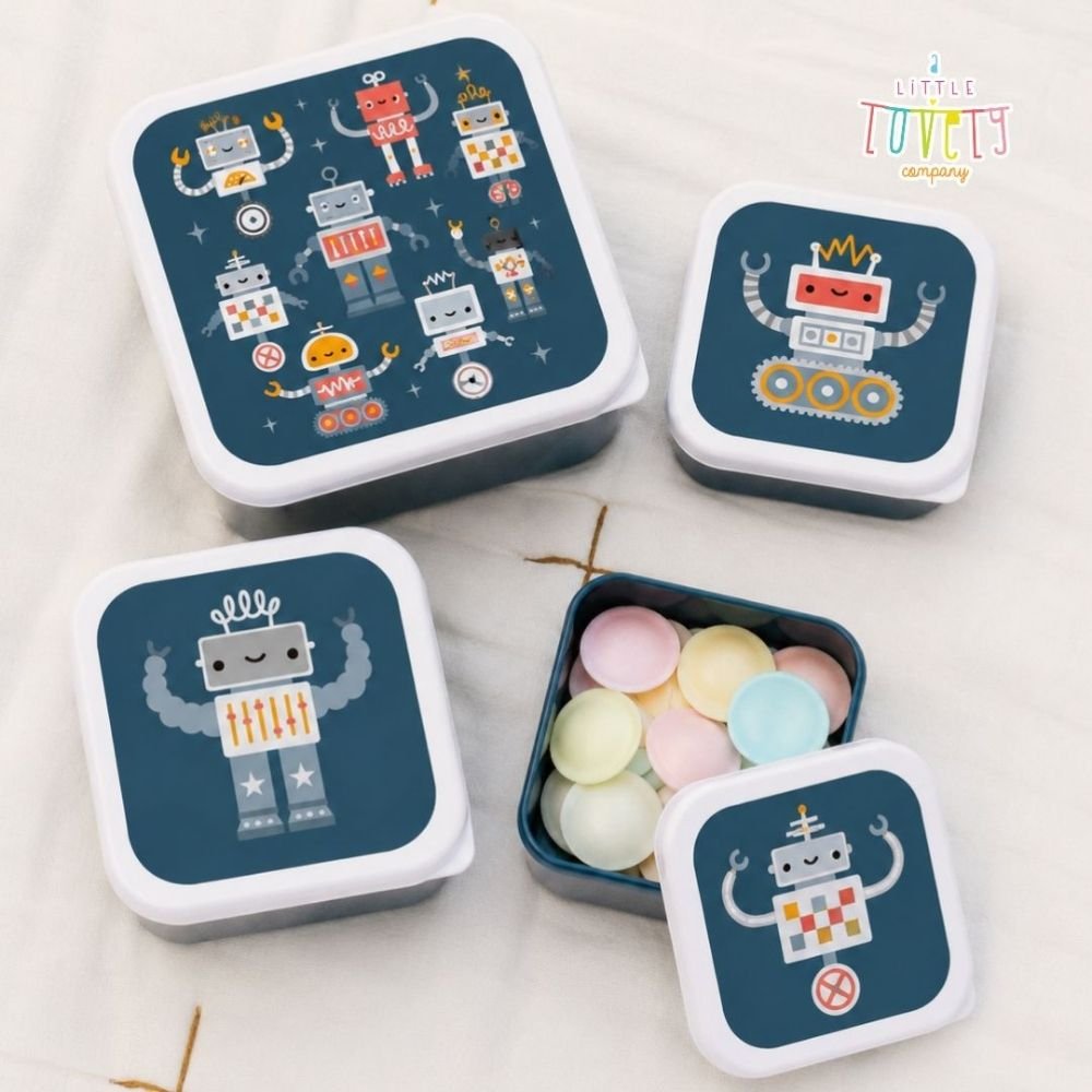 A little lovely company: Σετ 4 δοχεία φαγητού Lunch & Snack Box - Robots - Image 3