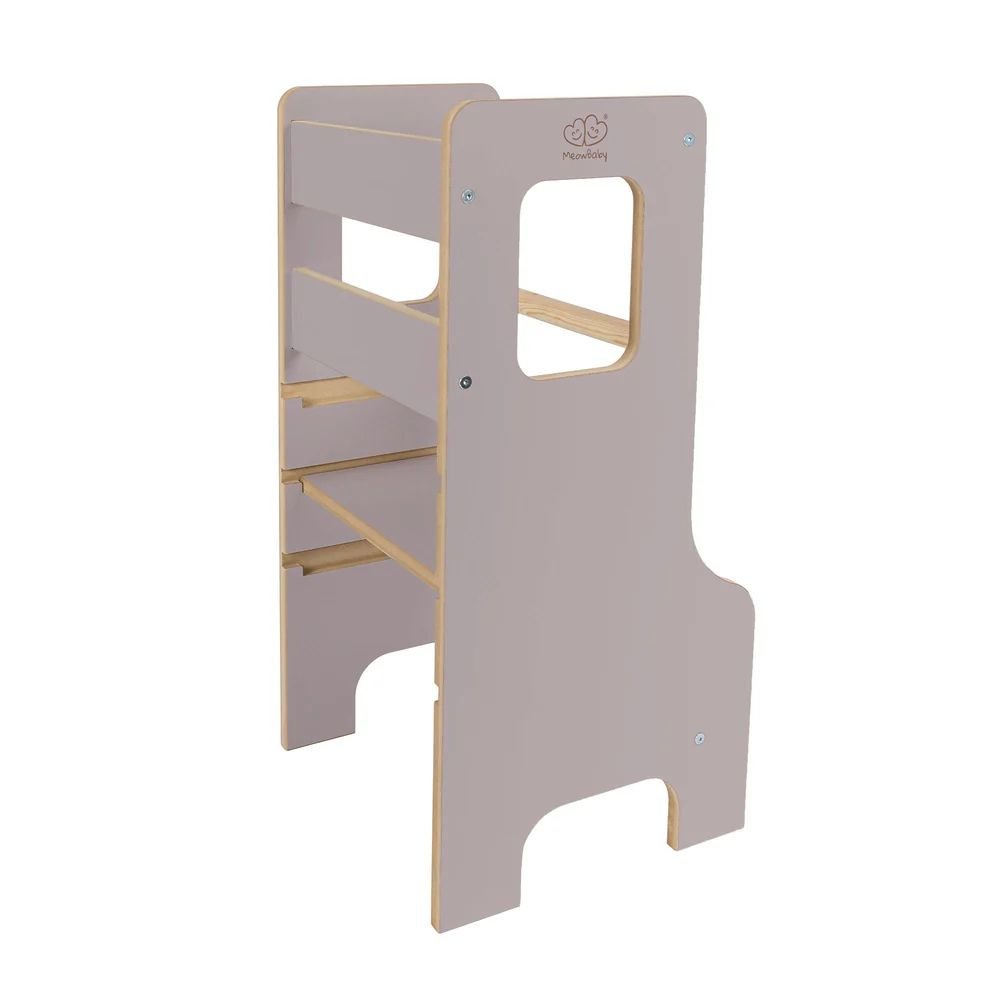 MeowBaby Montessori Πύργος Εκμάθησης / Learning Tower & Βοηθός Κουζίνας / Kitchen Helper Solid - Γκρι Ξύλου / Wooden Grey - Image 5