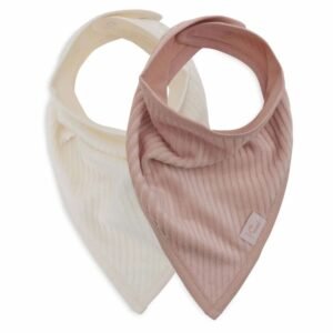 Ollie bebe Jollein.Σαλιάρες Bandana Velvet Rib – Rose/Ivory – Σετ 2 Τεμαχίων