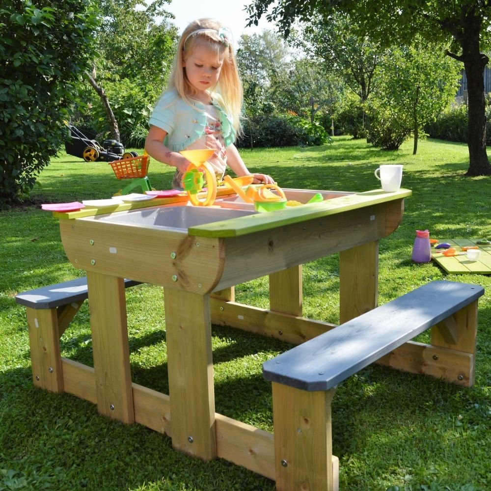 Wendi Toys. Σετ ξύλινο τραπέζι με παγκάκια εξωτερικού χώρου (λάιμ-γκρι-φυσικό)Wendi Toys. Σετ ξύλινο τραπέζι με παγκάκια εξωτερικού χώρου (λάιμ-γκρι-φυσικό) - Image 2