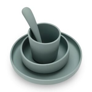 Ollie bebe Jollein. Children's Dinner Set Silicone / Σετ Φαγητού Σιλικόνης για Παιδιά – Ash Green – 4 Τεμάχια