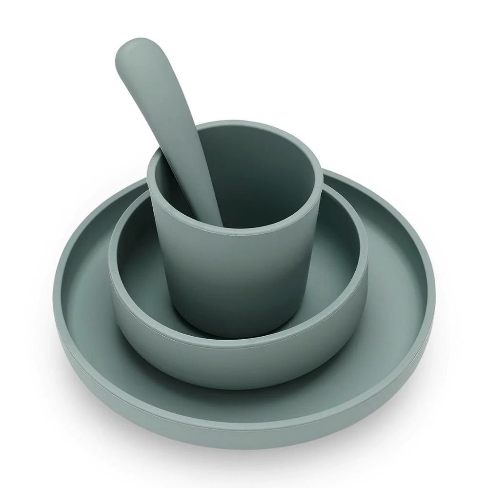 Ollie bebe Jollein. Children's Dinner Set Silicone / Σετ Φαγητού Σιλικόνης για Παιδιά – Ash Green – 4 Τεμάχια